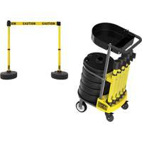 PLUS Barrier Post Cart Kit with Tray, 75' L, Metal, Yellow Kelford