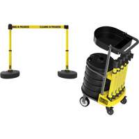 PLUS Barrier Post Cart Kit with Tray, 75' L, Metal, Yellow Kelford