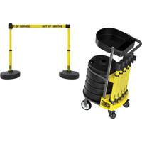 PLUS Barrier Post Cart Kit with Tray, 75' L, Metal, Yellow Kelford