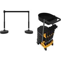 PLUS Barrier Post Cart Kit with Tray, 75' L, Metal, Black Kelford