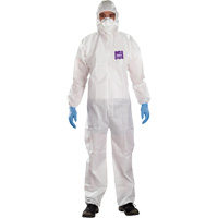 Combinaison 3 pi&egrave;ces avec capuchon AlphaTec Microchem r&eacute;sistant aux produits chimiques, 2T-Grand, Blanc Kelford