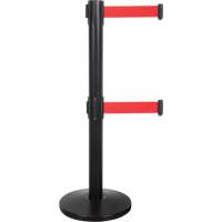 Dual Belt Crowd Control Barrier, Steel, 35" H, Red Tape, 7' Tape Length Kelford