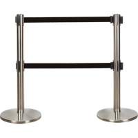 Dual Belt Crowd Control Barrier, Steel, 35" H, Black Tape, 7' Tape Length Kelford
