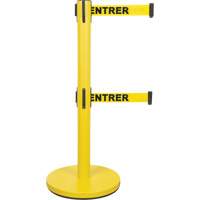 Dual Belt Crowd Control Barrier, Steel, 35" H, Yellow Tape, 7' Tape Length Kelford