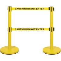 Dual Belt Crowd Control Barrier, Steel, 35" H, Yellow Tape, 7' Tape Length Kelford