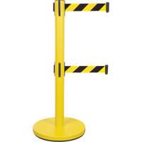 Dual Belt Crowd Control Barrier, Steel, 35" H, Black/Yellow Tape, 7' Tape Length Kelford