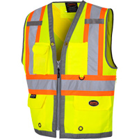 6673 Mesh-Back Zip-Front Surveyor's Vest, High Visibility Lime-Yellow, Small, Polyester Kelford