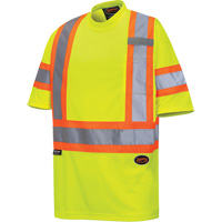 6971 Bird's-Eye Safety T-Shirt, Polyester, X-Small, High Visibility Lime-Yellow Kelford