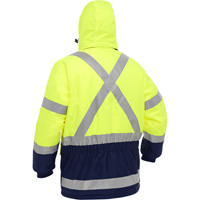 Manteau pour le froid extr&ecirc;me avec bas bleu marin et X au dos Bisley, Polyester, Jaune lime haute visibilit&eacute;, Petit Kelford