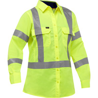 Chemise de travail &agrave; manches longues et X au dos Bisley avec X-Airflow pour femmes, Poly-coton, Petit, Jaune lime haute visibilit&eacute; Kelford