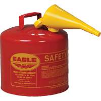 Safety Can for Flammables with Funnel, Type I, Galvanized Steel, 5 US gal., Red, FM Approved/UL/ULC Listed Kelford
