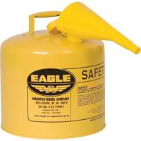 Safety Can for Diesel with Funnel, Type I, Galvanized Steel, 5 US gal., Yellow, FM Approved/UL/ULC Listed Kelford