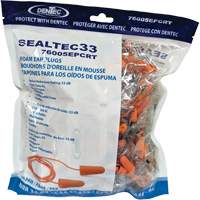 SEALTEC33 Orange Tapered PU Foam Disposable Earplugs, Bulk - Polybag, Corded Kelford