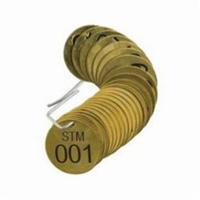 Numbered "STM" Valve Tags, # 001-025, Brass, 1.5" dia Kelford