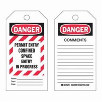 "Confined Space" Tags, Polyester, 3" W x 5-3/4" H, English SX829 | Kelford