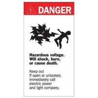 "Danger Hazardous Voltage" Sign, 8" x 4-1/2", Acrylic, English with Pictogram SY227 | Kelford