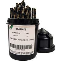Mechanics Length Jobber Drill 135° - 1/16" to 1/2" by 1/64", 29 Pieces, High Speed Steel Kelford