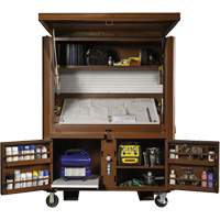 Coffre de chantier et surface de travail sur le terrain, 33" la x 63" p x 80" h, Acier, Rouge Kelford