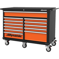 Roller Cabinet, 12 Drawers, 53" W x 24" D x 41" H, Black/Orange TER180 | Kelford