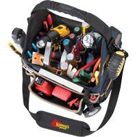 Molded Base Electrical/HVAC Tool Carrier, Ballistic Polyester, 20 Pockets, Black/Blue Kelford