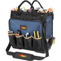 Molded Base Multi-Compartment Technician's Tool Bag, Ballistic Polyester, 54 Pockets, Black/Blue Kelford