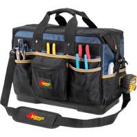 Molded Base Contractor's Closed-Top Tool Bag, Ballistic Polyester, 29 Pockets, Black/Blue Kelford