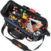 Molded Base Big-Mouth Tote Tool Bag, Ballistic Polyester, 23 Pockets, Black/Blue Kelford