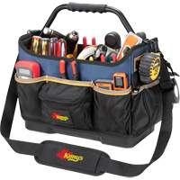 Molded Base Open-Top Tool Box, Ballistic Polyester, 17 Pockets, Black/Blue Kelford