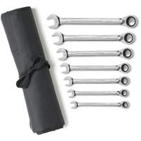 Jeu de cl&eacute;s &agrave; cliquets r&eacute;versibles SAE &agrave; 12 pans et 72 dents avec pochette &agrave; outils enroulable, Combinaison, 7 morceaux, Imp&eacute;rial Kelford