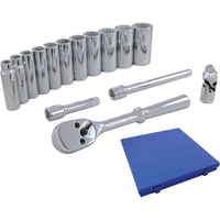Socket & Attachment Set, 15 Pcs, 3/8" Drive Size, Deep Kelford