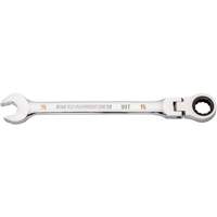 90-Tooth Flex Head Ratcheting Combination Wrench, 12 Point, 15 mm, Chrome Finish UAV544 | Kelford