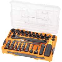 Jeu complet de douilles &agrave; chocs ouvertes & basculantes KNECT, 39 Mcx, Chocs Kelford