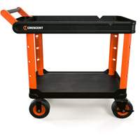 Chariot utilitaire industriel &agrave; 2 tablettes RAILWORKS avec roulettes de 8", 47" lo x 24-1/2" la x 37-4/5" h, Noir/Orange Kelford