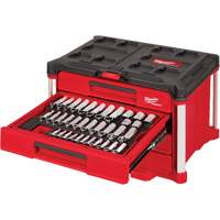242-Piece 1/4”, 3/8” & 1/2” Drive Metric & SAE Ratchet & Socket Set with PACKOUT 4-Drawer Tool Box, 16-3/10" x 22-1/5" x 14-3/10", Black/Red Kelford