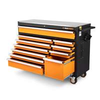 Rolling Tool Cabinet with Stainless Steel Worktop, 11 Drawers, 52" W x 18" D x 36" H, Black/Orange Kelford