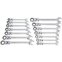 72-Tooth 12 Point Wrench Set, Flex Head/Ratcheting Combination, 14 Pieces, Imperial and Metric Kelford