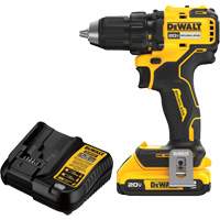 Brushless Cordless Drill/Driver Kit, Lithium-Ion, 20 V, 1/2" Chuck Kelford