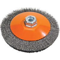 Brosse soucoupe &agrave; fils nou&eacute;s torsad&eacute;s, Dia. 5", Fils 0,02", Arbre 5/8"-11, Acier Kelford