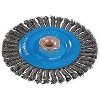 Stringer Bead Knotted Wire Brush, 4" Dia., 0.02" Fill, 5/8"-11 Arbor, Aluminum/Stainless Steel Kelford