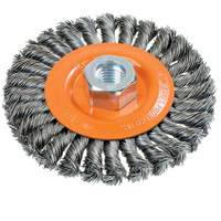 Wide Knotted Wire Wheel Brush, 4-1/2" Dia., 0.02" Fill, 5/8"-11 Arbor, Steel UE934 | Kelford