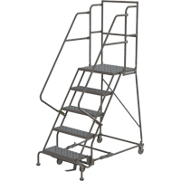 Deep Top Step Rolling Ladder, 5 Steps, 16" Step Width, 50" Platform Height, Steel Kelford