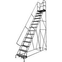 Deep Top Step Rolling Ladder, 14 Steps, 24" Step Width, 140" Platform Height, Steel Kelford