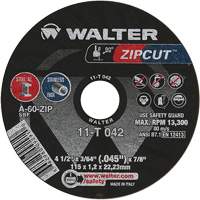 Zipcut™ Cut-Off Wheel, 4-1/2" x 3/64", 7/8" Arbor, Type 1, Aluminum Oxide, 13300 RPM VV150 | Kelford