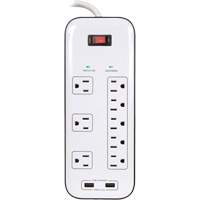 USB Charging Surge Protectors, 8 Outlets, 2400 J, 1875 W, 6' Cord Kelford
