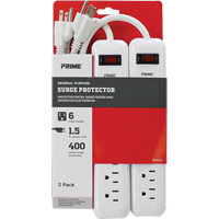 Surge Protector 2-Pack, 6 Outlets, 400 J, 1875 W, 1.5' Cord XJ247 | Kelford